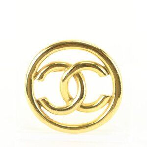 Chanel 93P 24k Gold Plate CC Logo Circle Brooch Pin 31ck824s